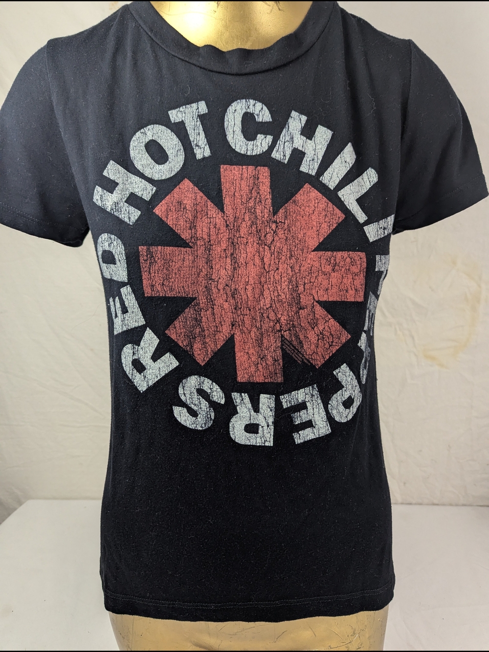 Red Hot Chili Peppers Women's Black Tee With  White & Red Logo Medium